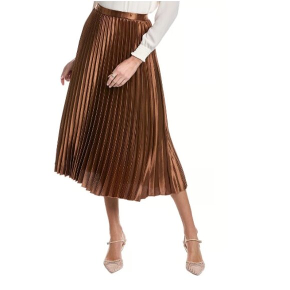 NEW HOST PICK✅Anne Klein Pleated Satin Skirt size S shining Latte shade - Picture 5 of 15